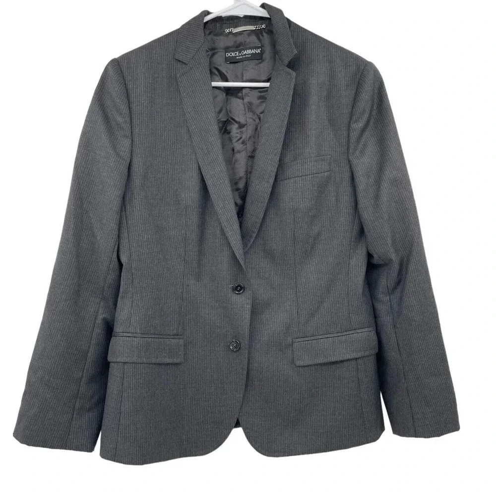 Dolce & Gabbana Women's Pin Striped Blazer Charcoal Gray Jacket Notch Lapel